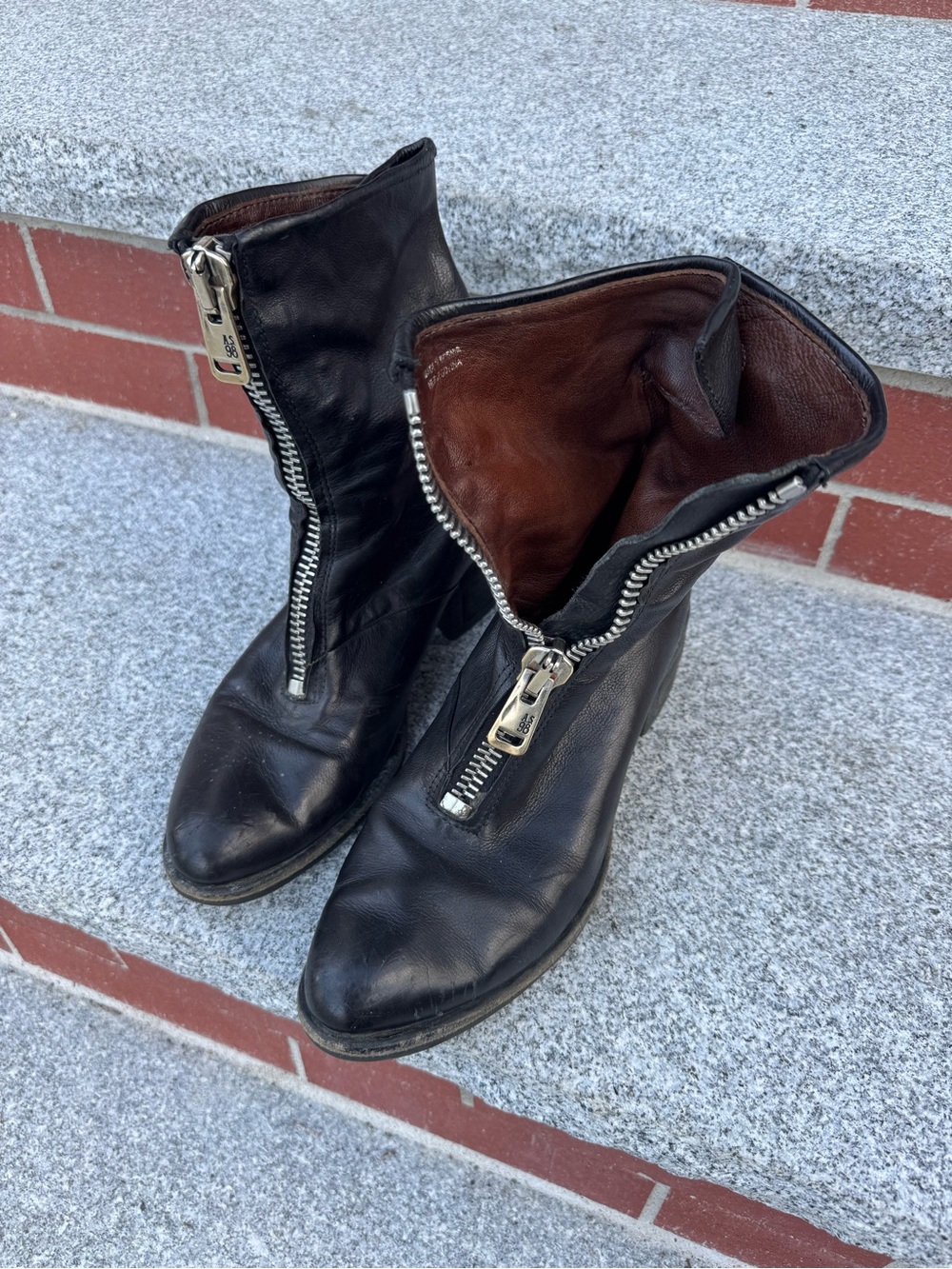 A.S.98 zipper front leather combat boots